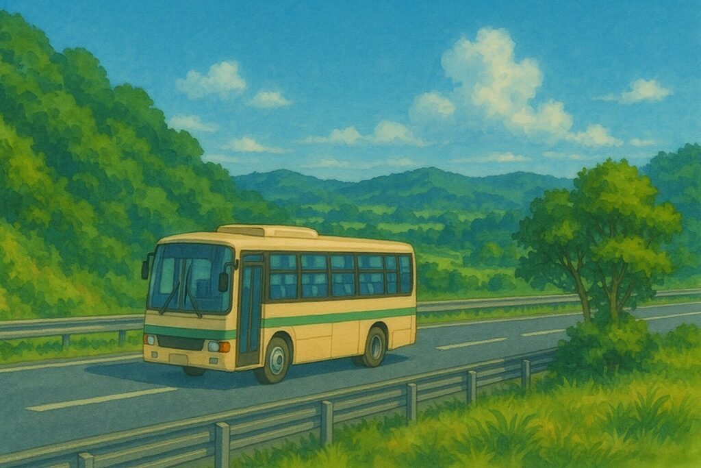 田舎の高速道路を走るバス