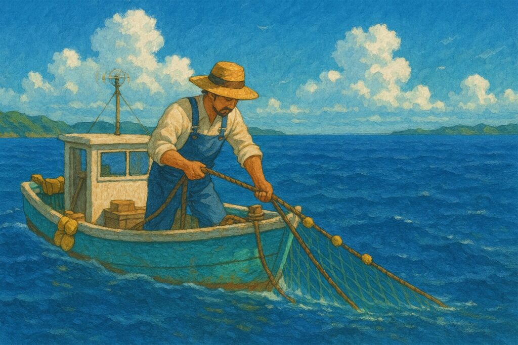 海で漁をする漁師さん